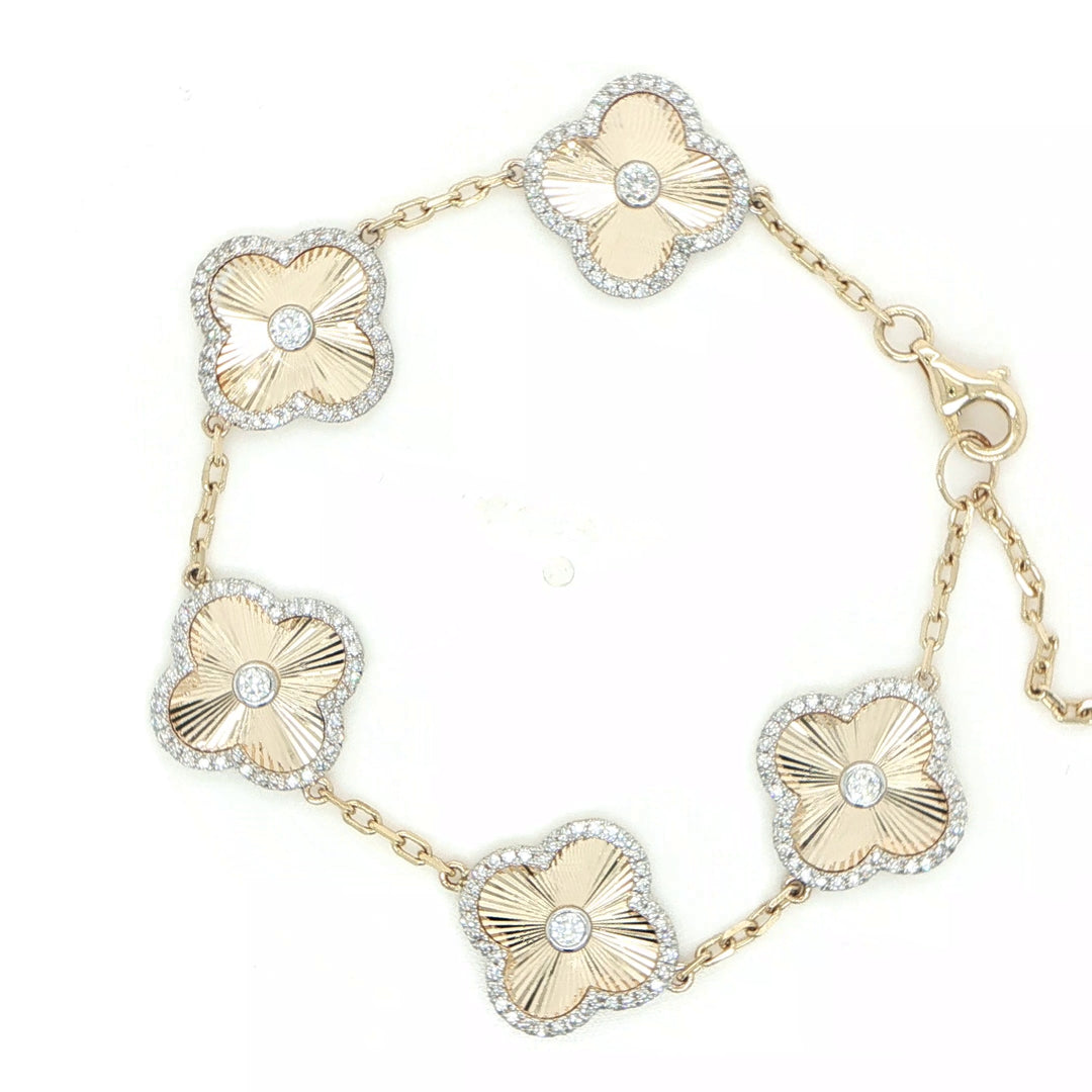 14K Yellow Gold Diamond Clover Bracelet