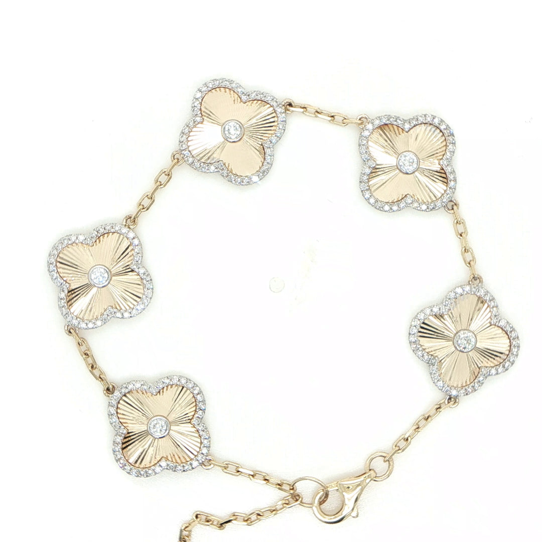 14K Yellow Gold Diamond Clover Bracelet