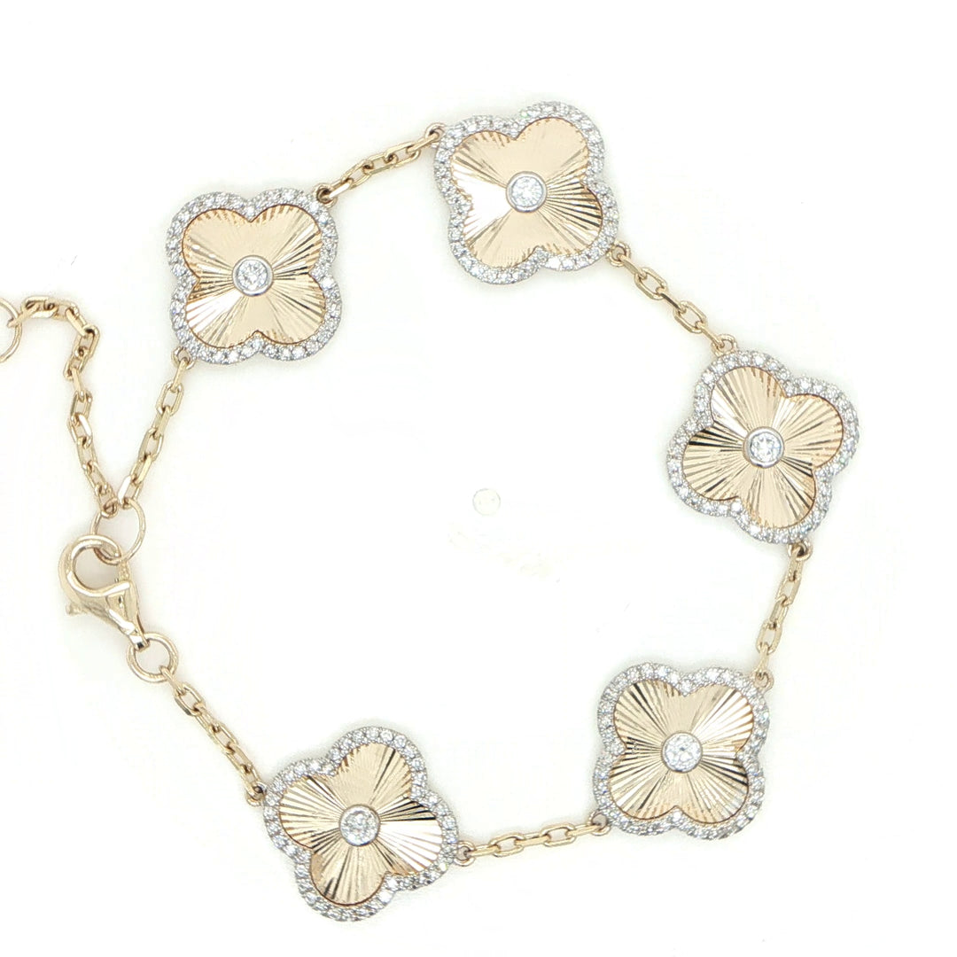14K Yellow Gold Diamond Clover Bracelet