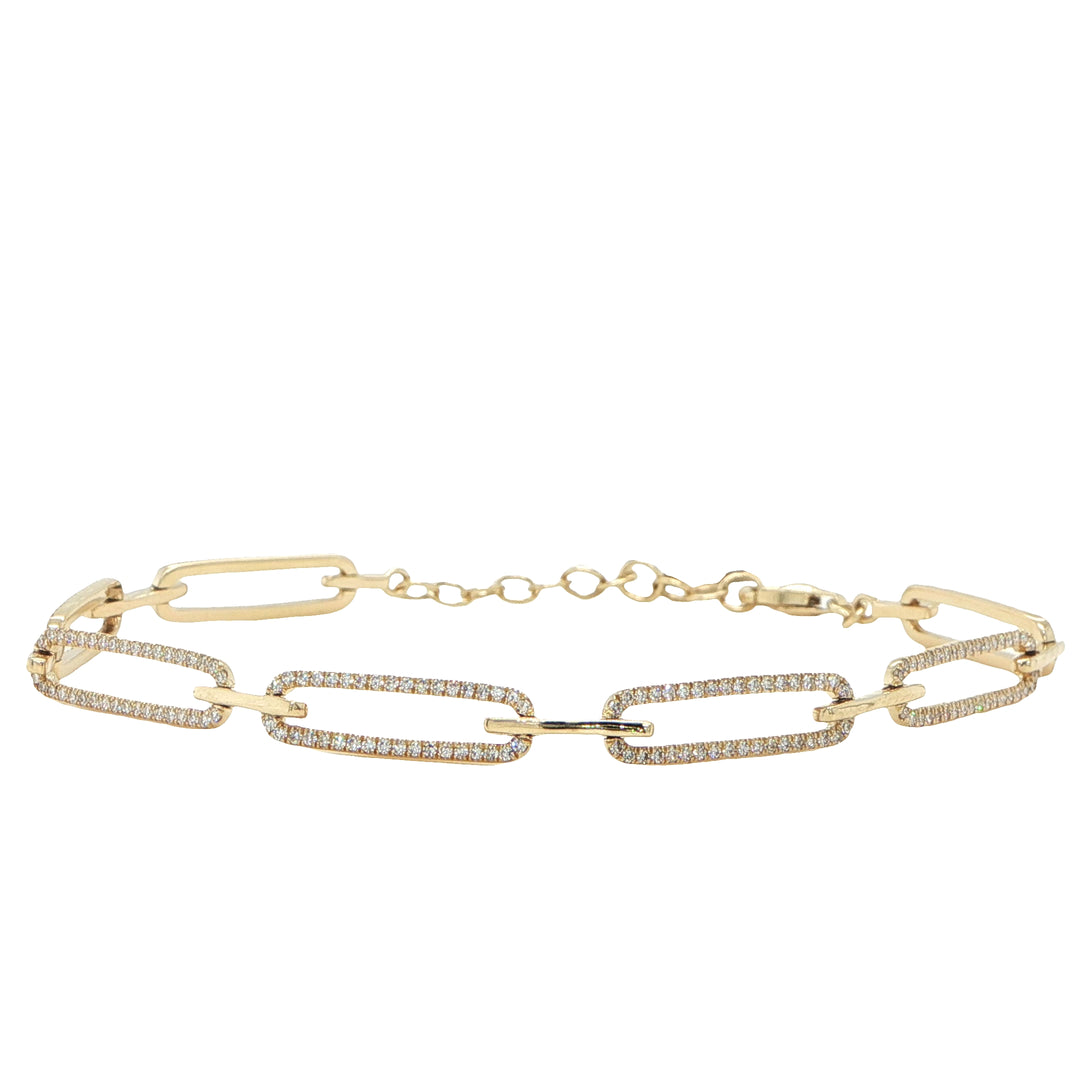 14K Yellow Gold Diamond Oval Link Bracelet