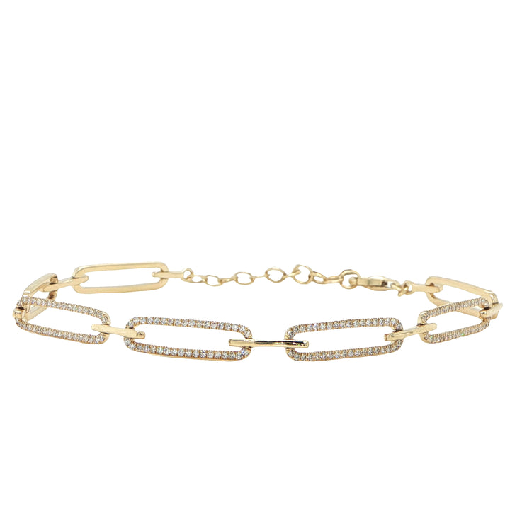 14K Yellow Gold Diamond Oval Link Bracelet