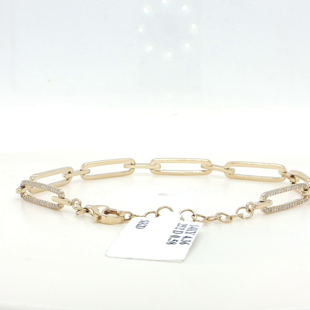 14K Yellow Gold Diamond Oval Link Bracelet