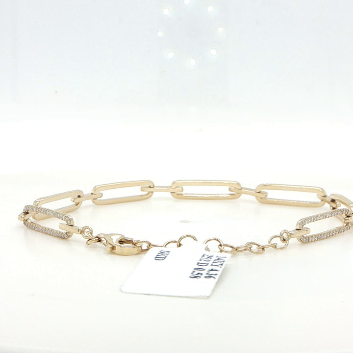 14K Yellow Gold Diamond Oval Link Bracelet