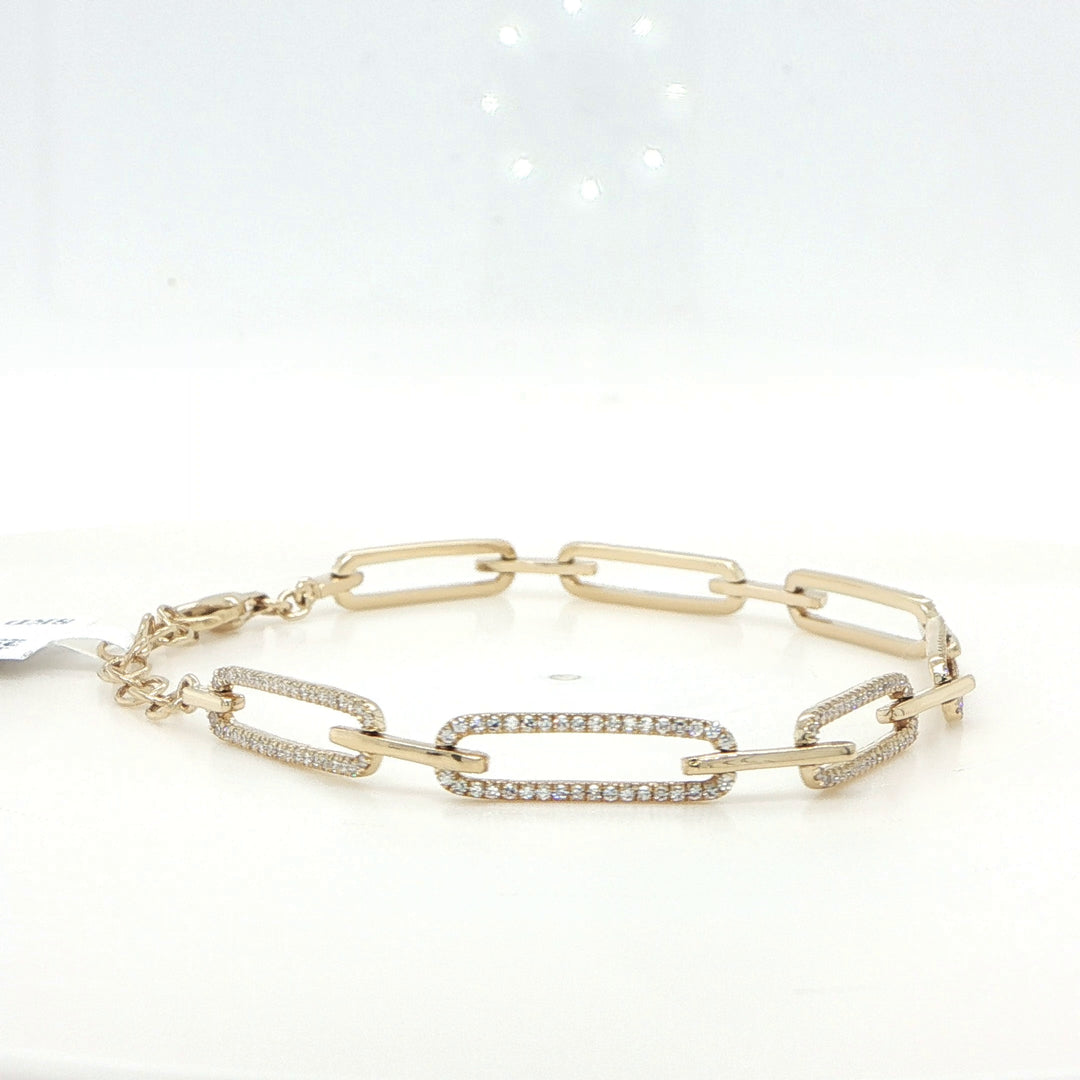 14K Yellow Gold Diamond Oval Link Bracelet