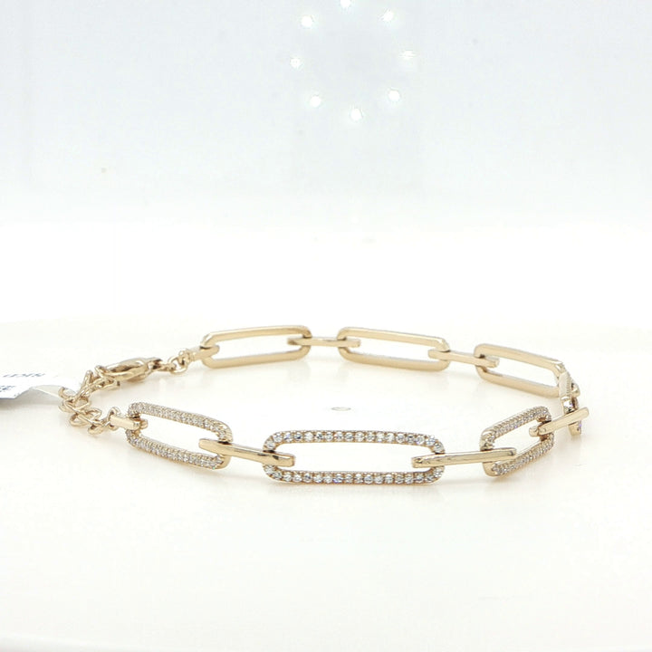 14K Yellow Gold Diamond Oval Link Bracelet