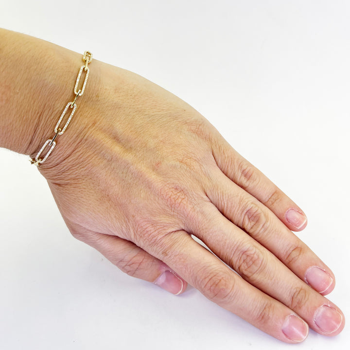 14K Yellow Gold Diamond Oval Link Bracelet