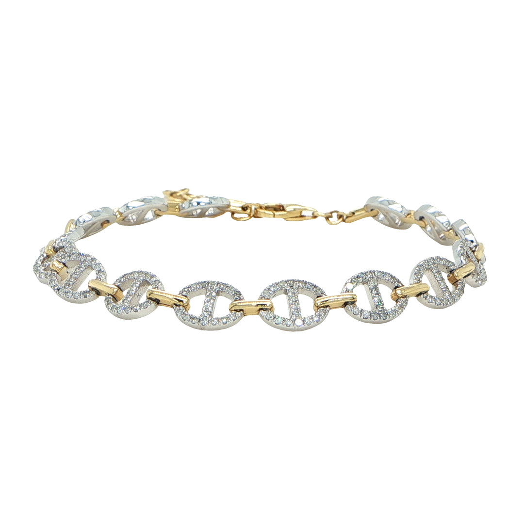 14K White & Yellow Gold Diamond Anchor Link Bracelet