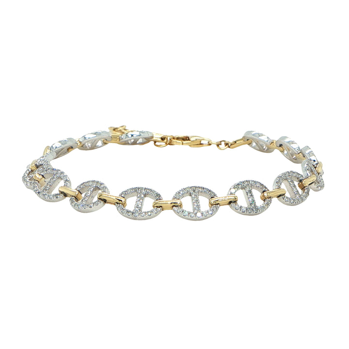14K White & Yellow Gold Diamond Anchor Link Bracelet