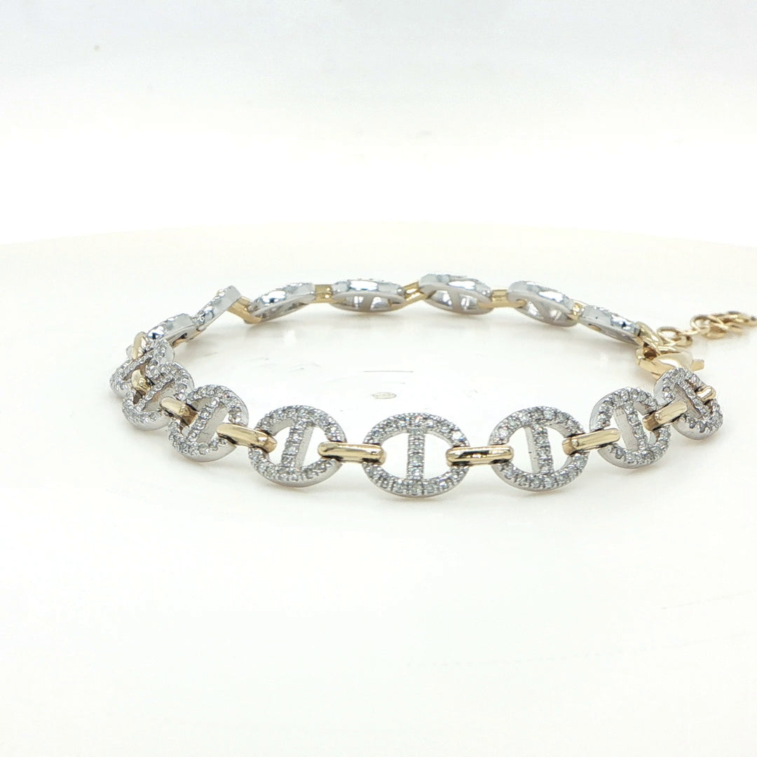 14K White & Yellow Gold Diamond Anchor Link Bracelet