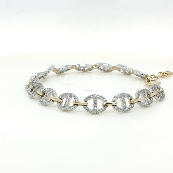 14K White & Yellow Gold Diamond Anchor Link Bracelet