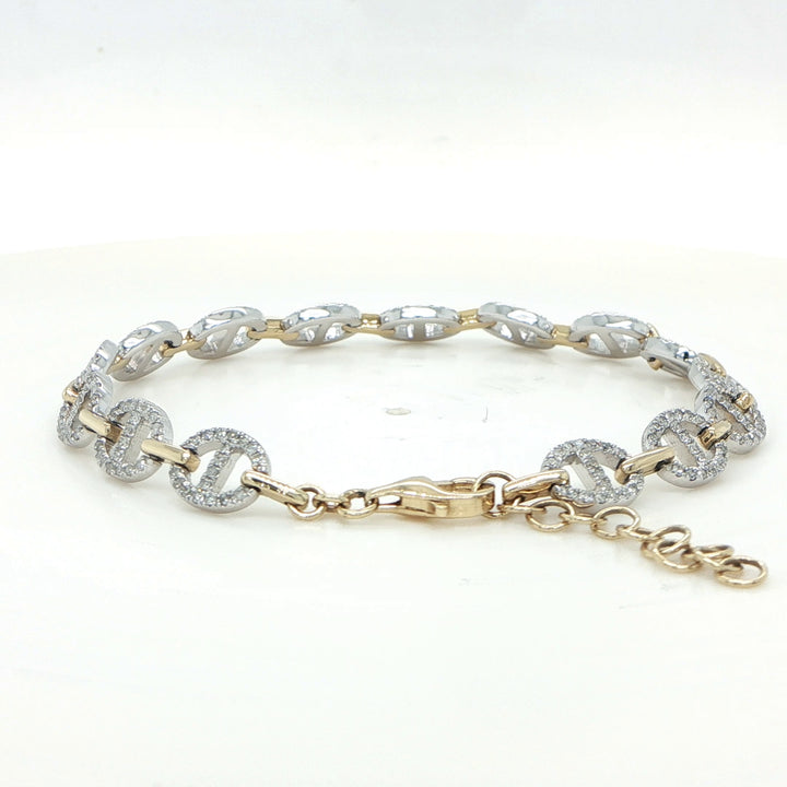 14K White & Yellow Gold Diamond Anchor Link Bracelet
