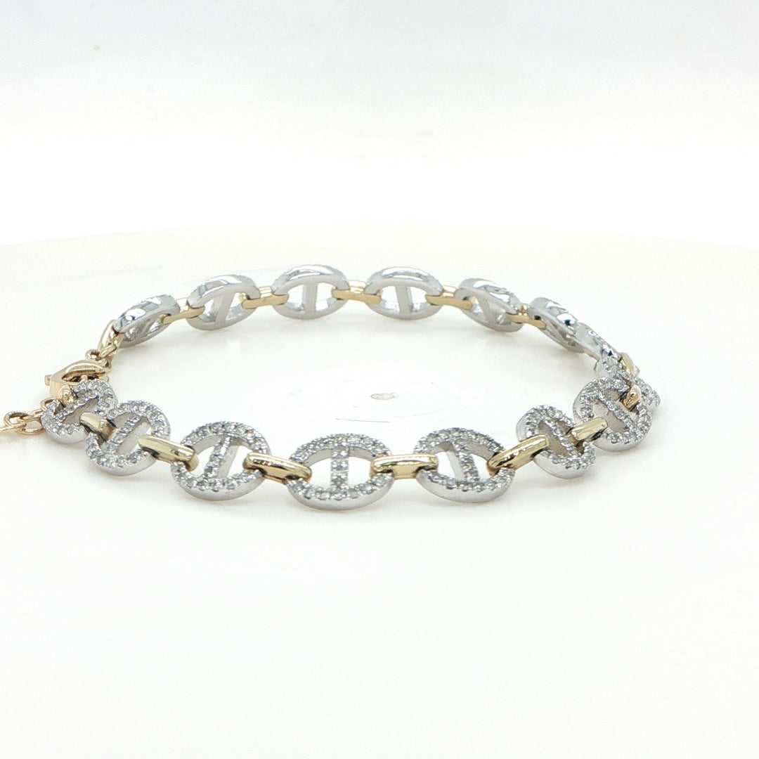 14K White & Yellow Gold Diamond Anchor Link Bracelet