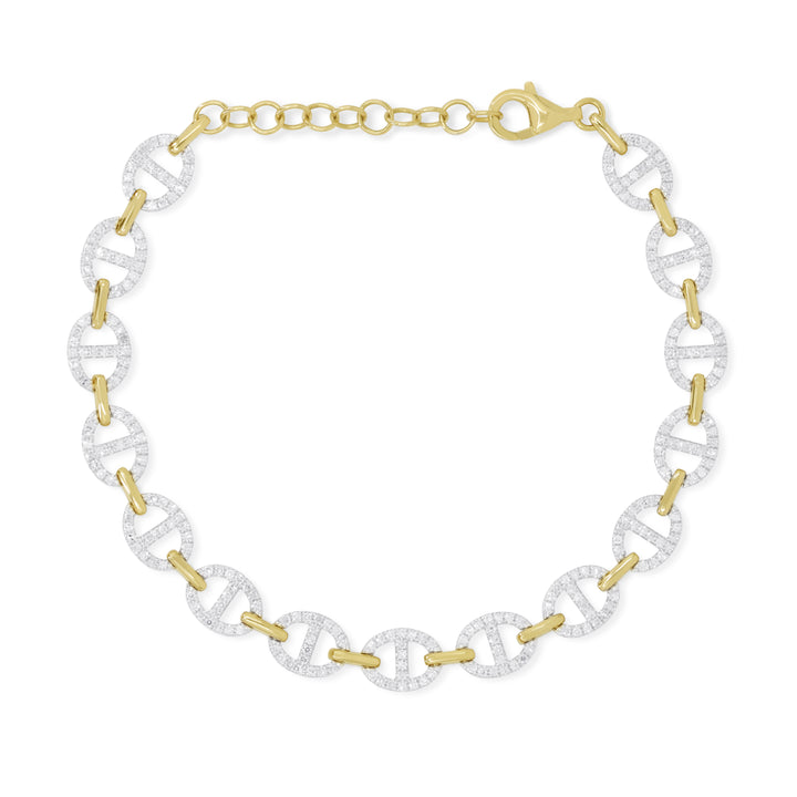 14K White & Yellow Gold Diamond Anchor Link Bracelet