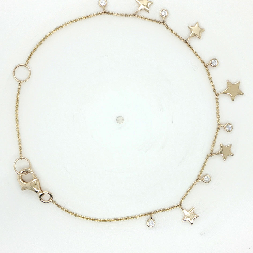14K Yellow Gold Diamond Star Bracelet