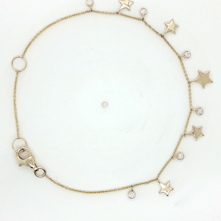 14K Yellow Gold Diamond Star Bracelet
