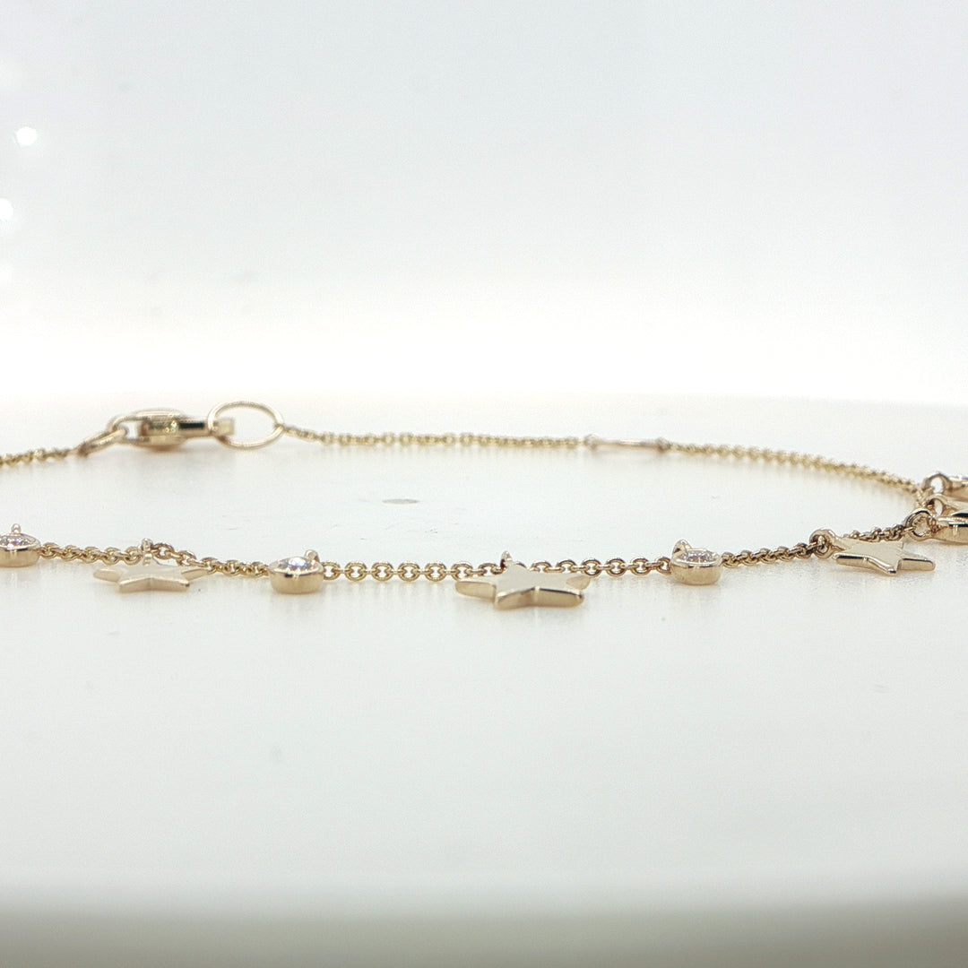 14K Yellow Gold Diamond Star Bracelet