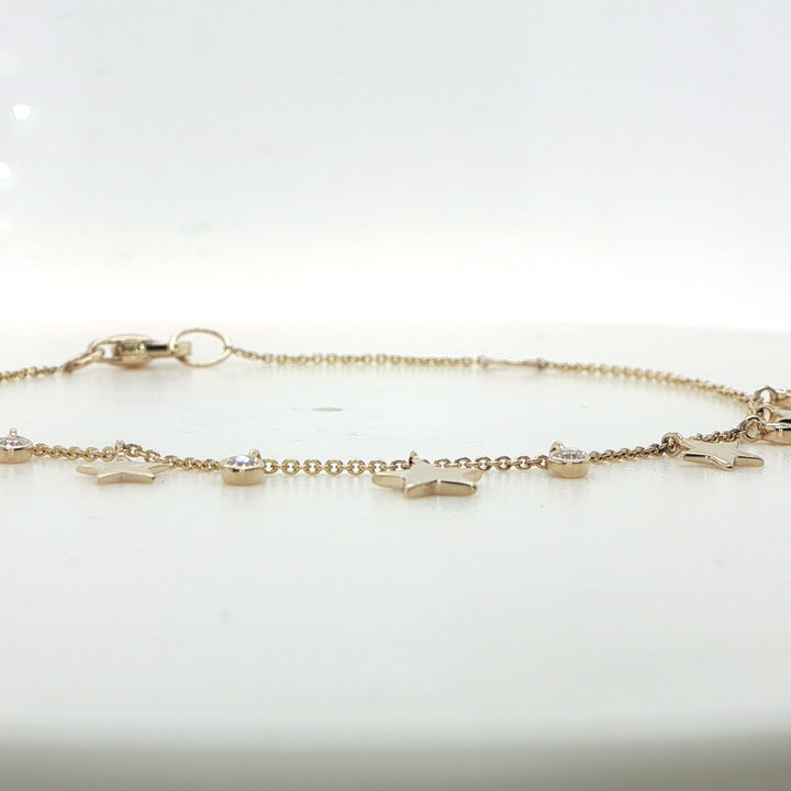 14K Yellow Gold Diamond Star Bracelet