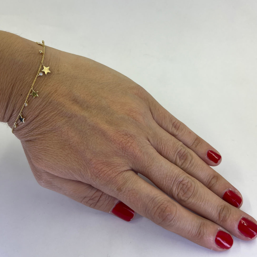 14K Yellow Gold Diamond Star Bracelet