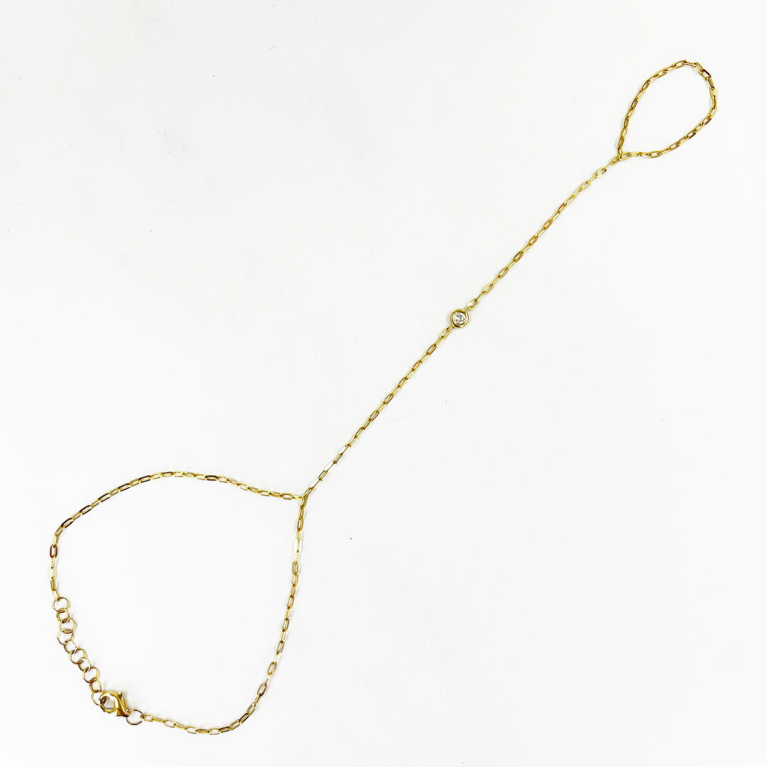 14K Yellow Gold Diamond Hand Chain Bracelet