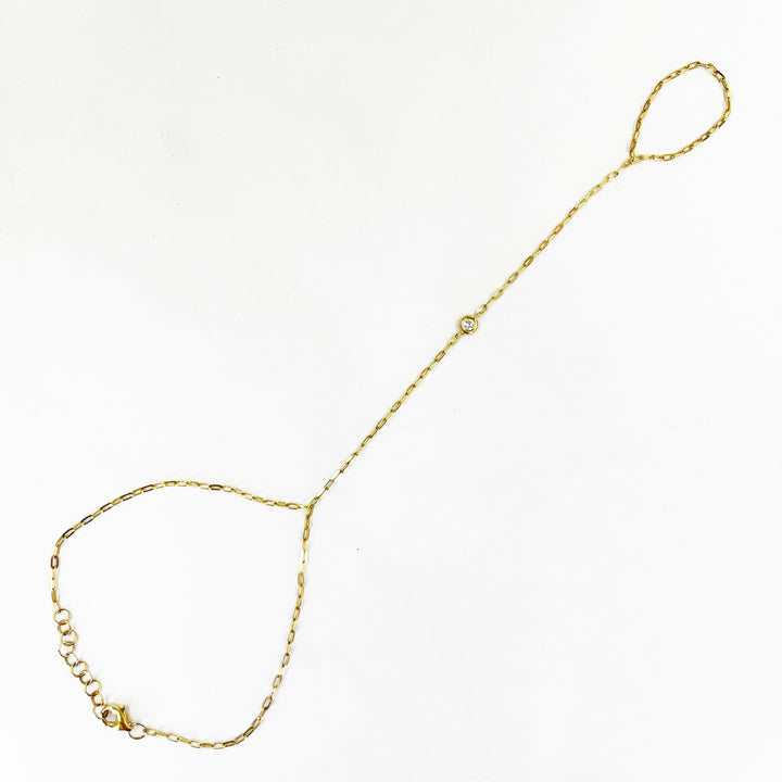 14K Yellow Gold Diamond Hand Chain Bracelet