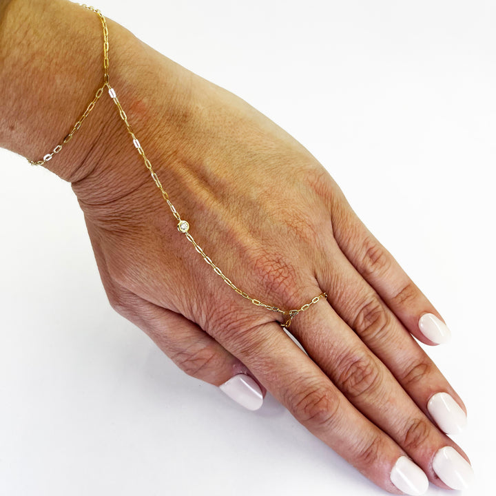 14K Yellow Gold Diamond Hand Chain Bracelet