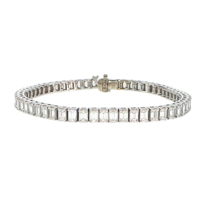 14K White Gold Emerald Cut Diamond Tennis Bracelet