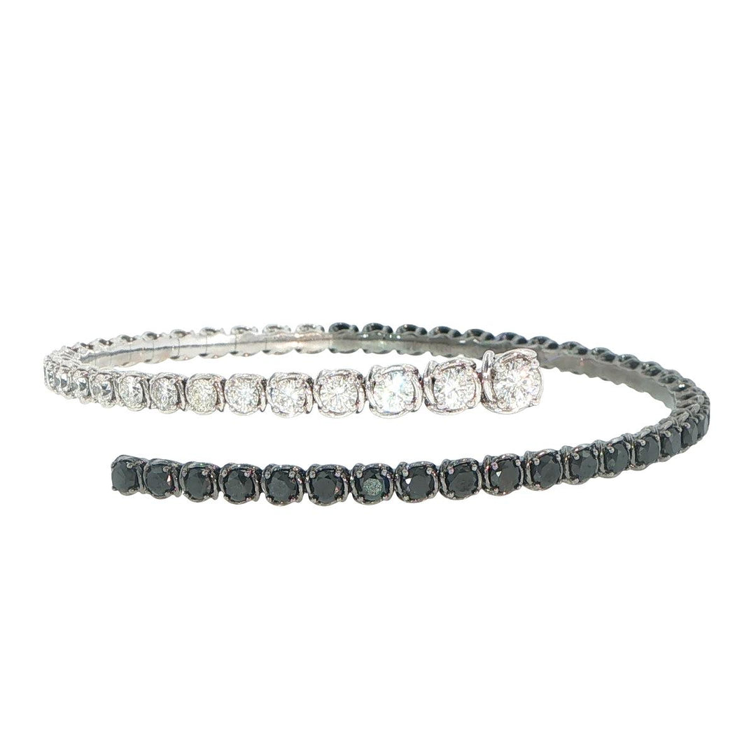 18K White Gold Diamond & Black Diamond Coil Bangle Bracelet