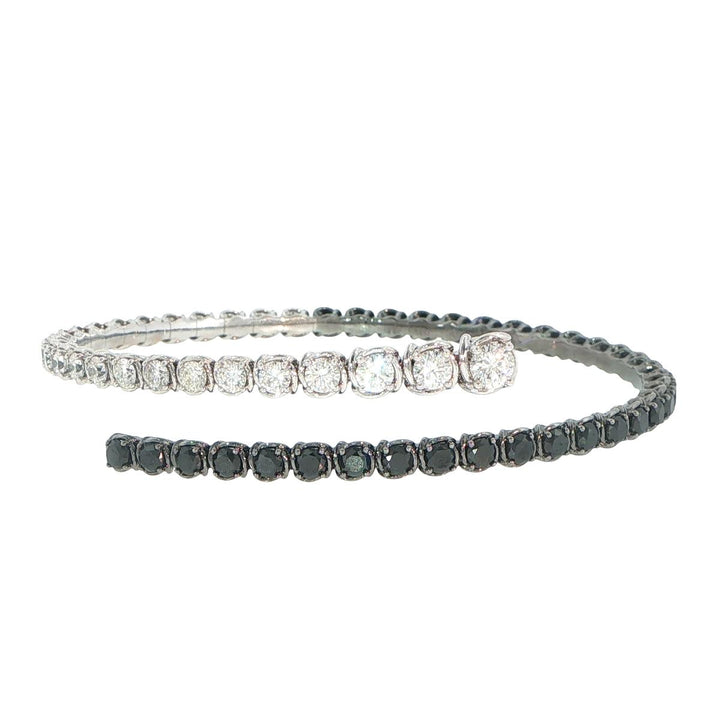18K White Gold Diamond & Black Diamond Coil Bangle Bracelet