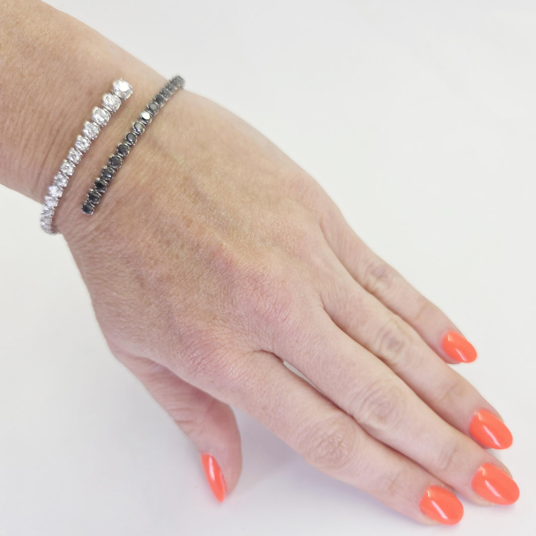18K White Gold Diamond & Black Diamond Coil Bangle Bracelet