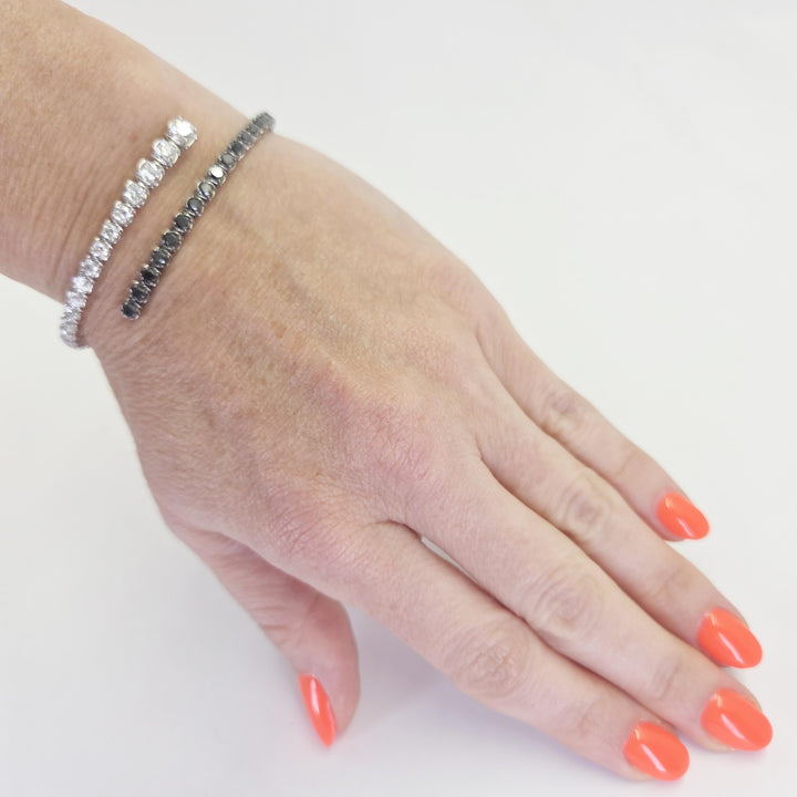 18K White Gold Diamond & Black Diamond Coil Bangle Bracelet