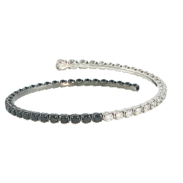 18K White Gold Diamond & Black Diamond Coil Bangle Bracelet