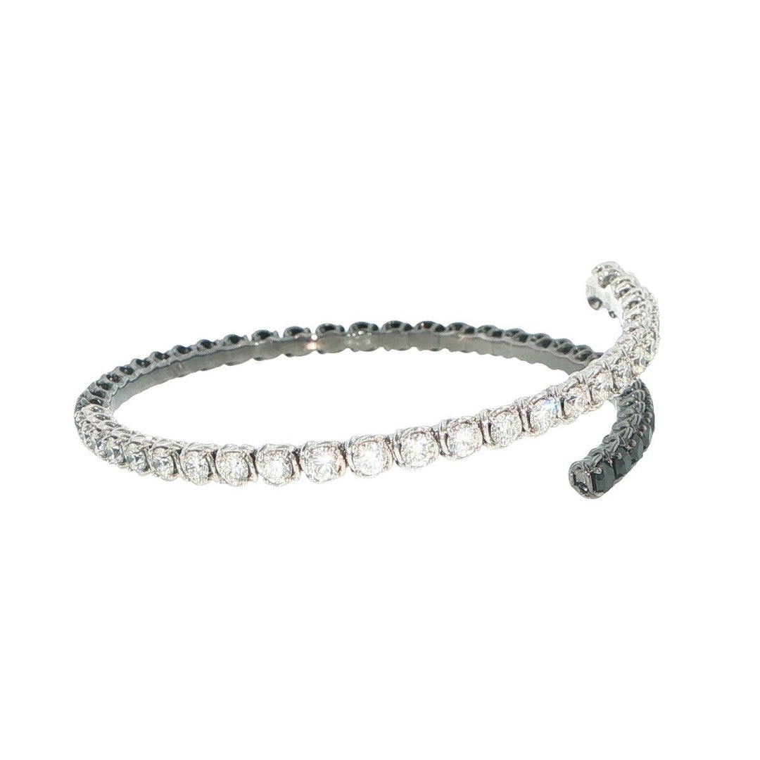 18K White Gold Diamond & Black Diamond Coil Bangle Bracelet