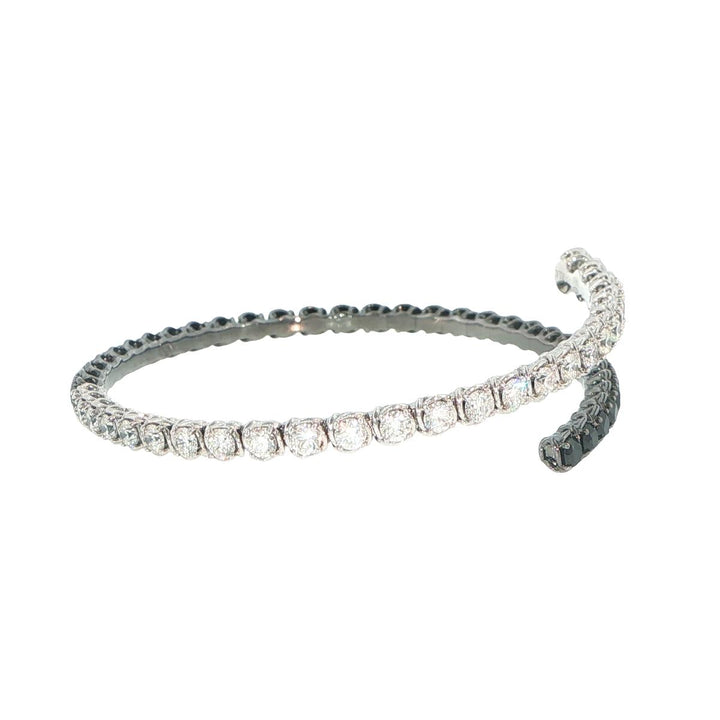 18K White Gold Diamond & Black Diamond Coil Bangle Bracelet