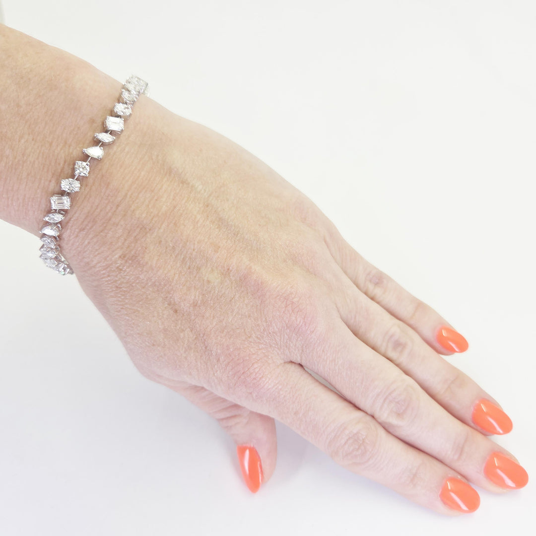 14K White Gold Multi-Cut Diamond Tennis Bracelet