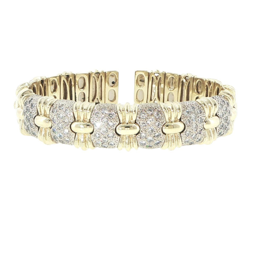 14K Yellow Gold Diamond Open Cuff Bracelet