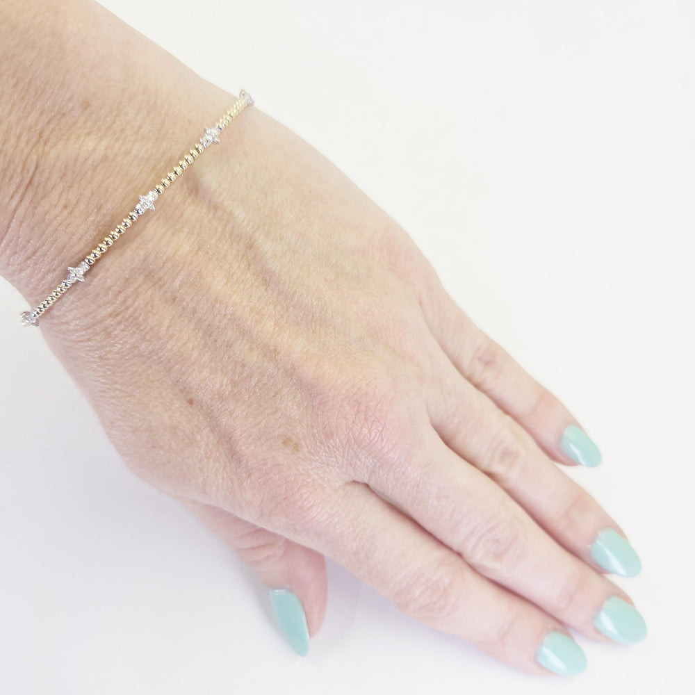 14K Yellow & White Gold 7 Station Diamond Bracelet