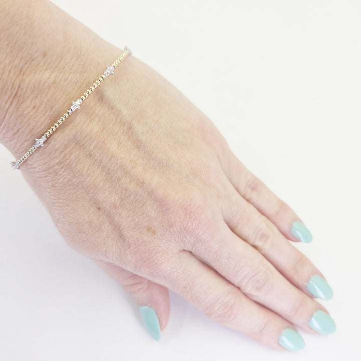 14K Yellow & White Gold 7 Station Diamond Bracelet