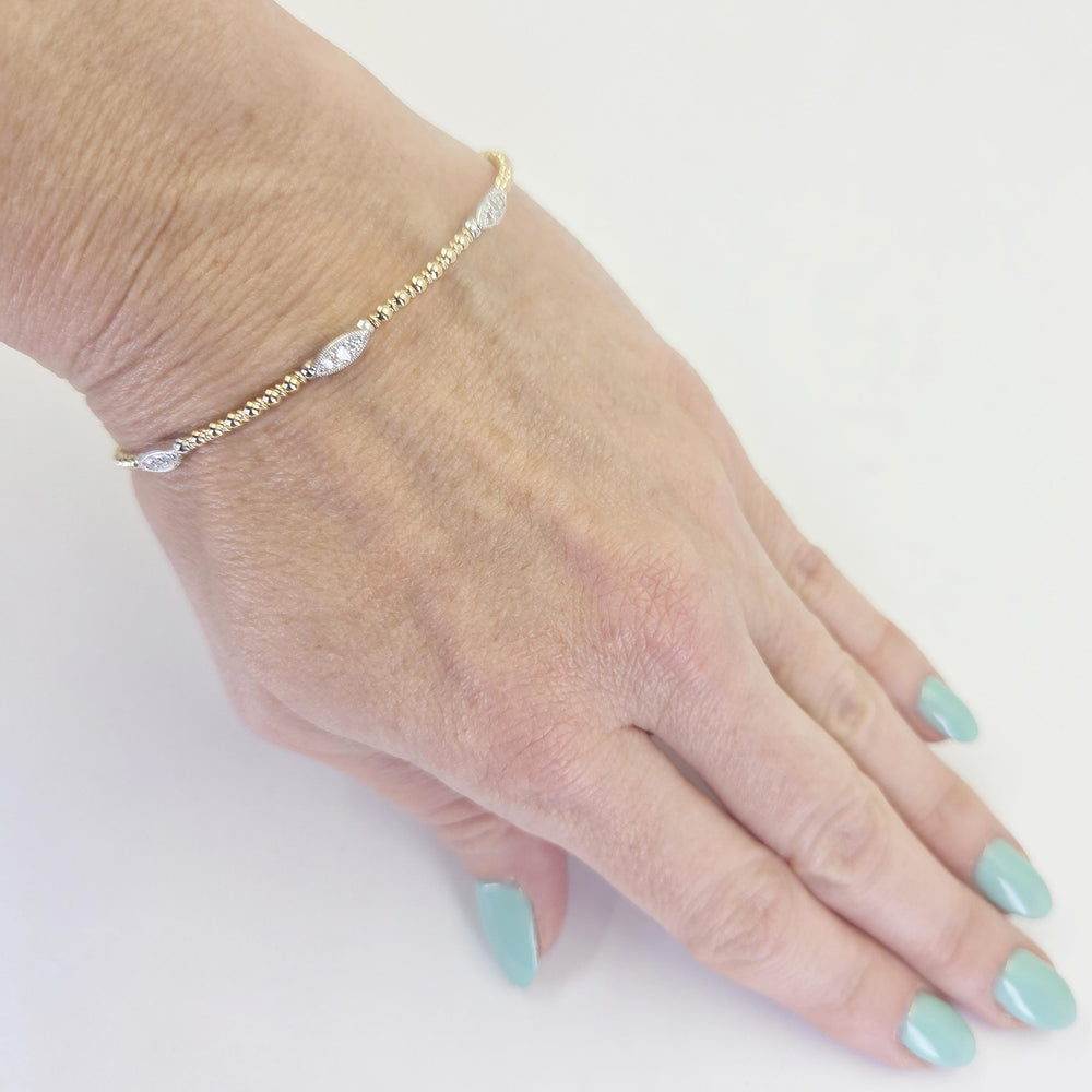 14K Yellow & White Gold 3 Station Diamond Bracelet