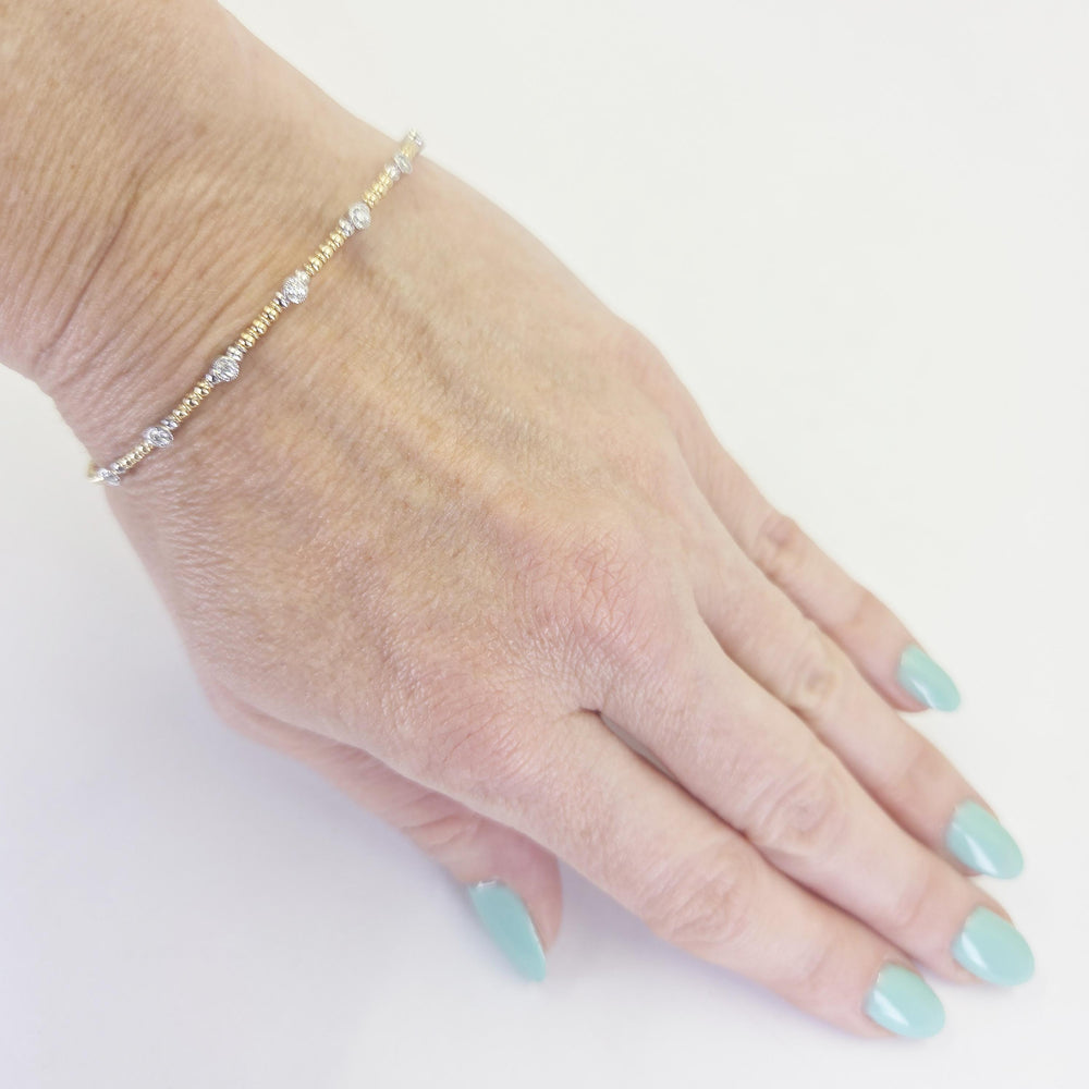 14K Yellow & White Gold 7 Station Diamond Bracelet