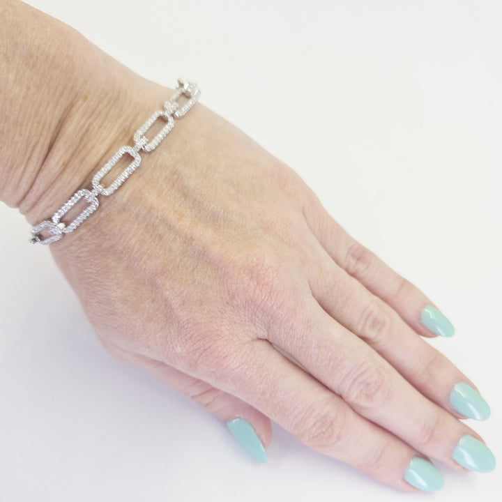 14K White Gold Diamond Twisted Link Bracelet