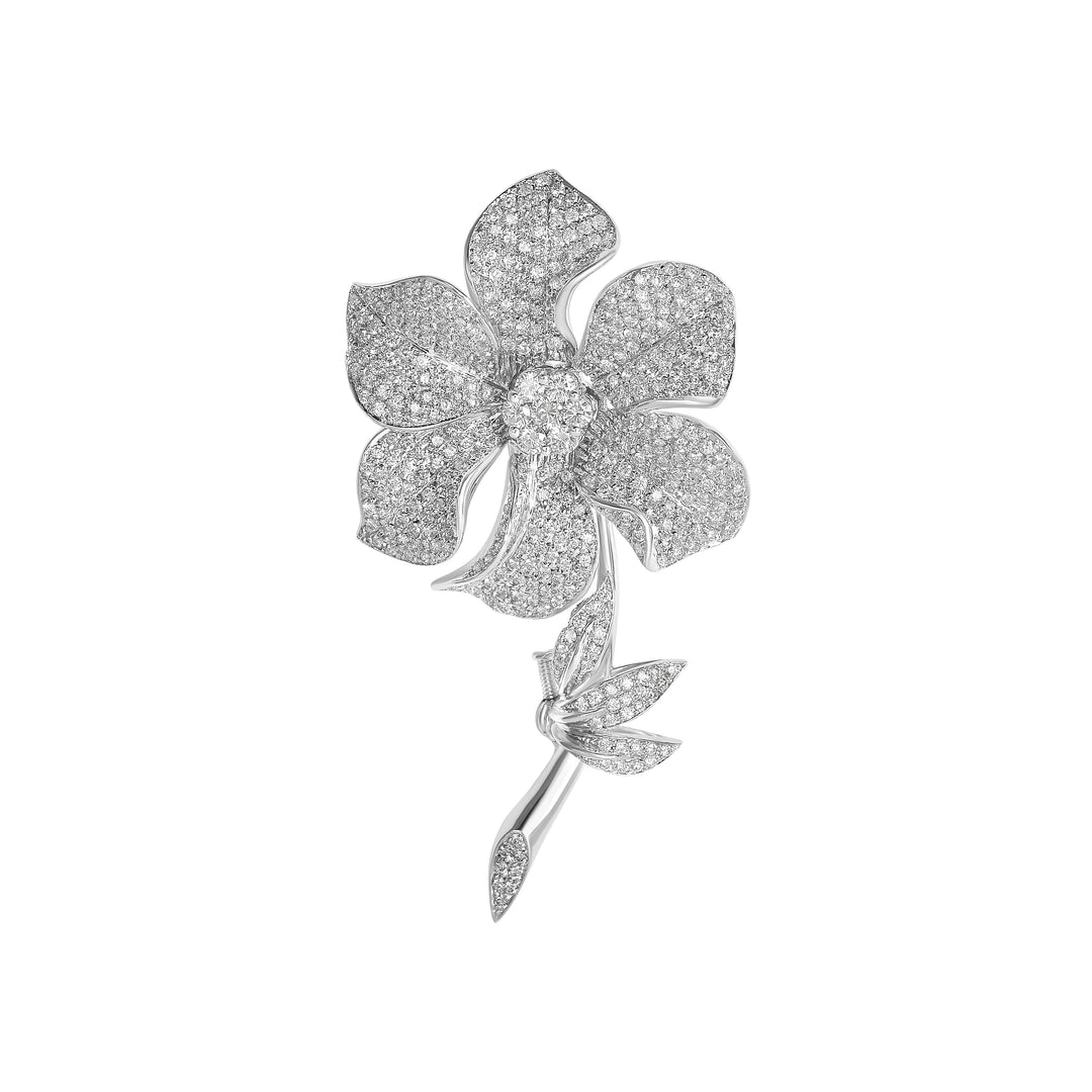 18K White Gold Floral Diamond Brooch
