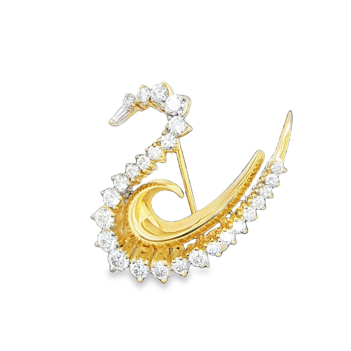 18K Yellow Gold Diamond Swan Pin Brooch