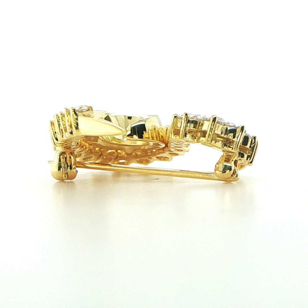 18K Yellow Gold Diamond Swan Pin Brooch