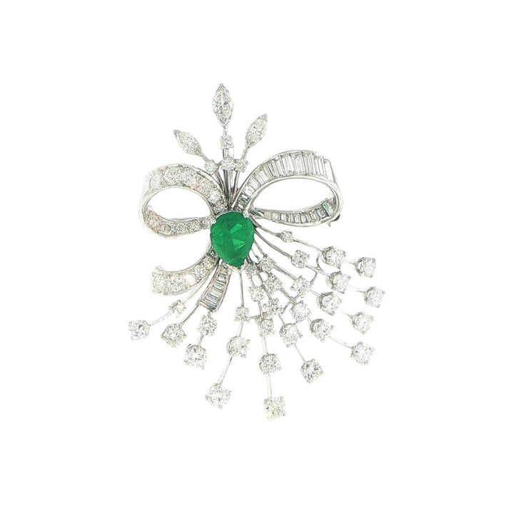 Platinum Bouquet Brooch with Emerald & Diamonds