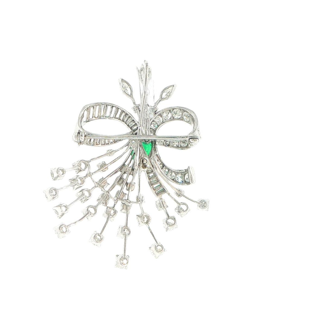 Platinum Bouquet Brooch with Emerald & Diamonds