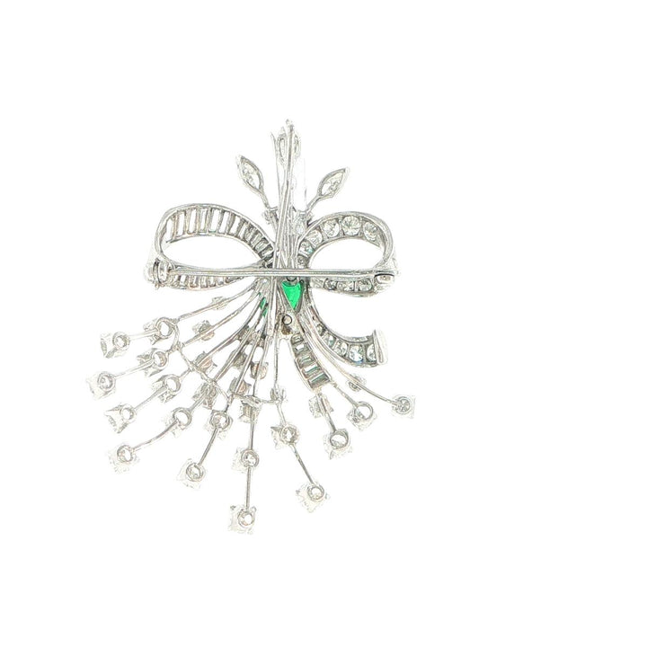 Platinum Bouquet Brooch with Emerald & Diamonds