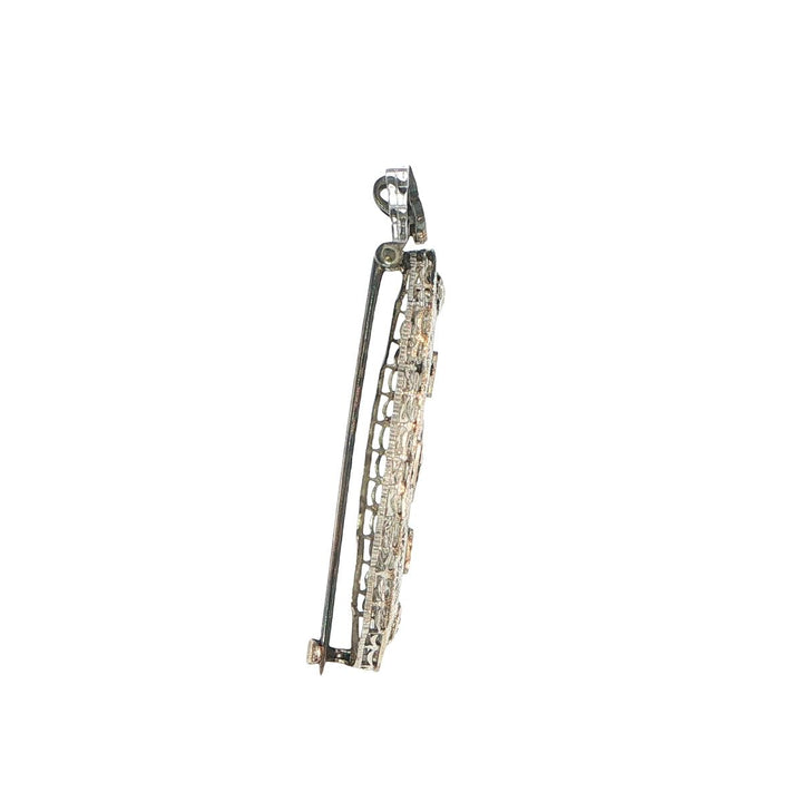 14K White Gold Art Deco Diamond & Emerald Pin