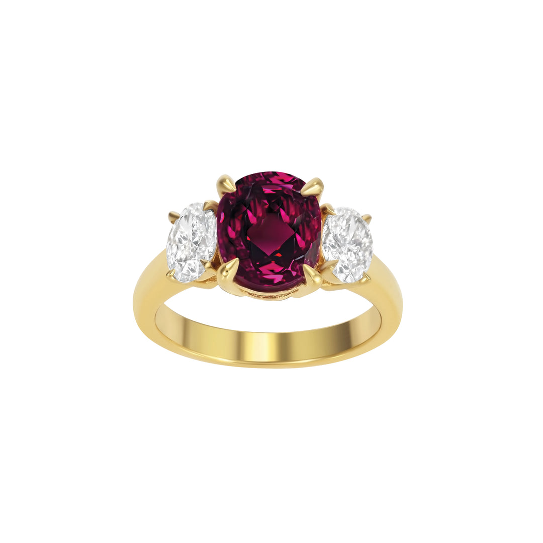 Unheated Ruby Three Stone Ring