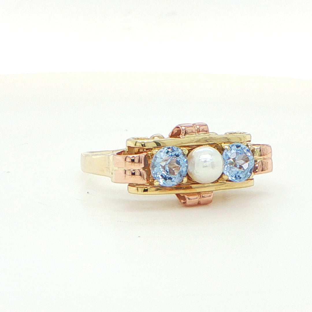 Vintage Pearl and Aquamarine Ring