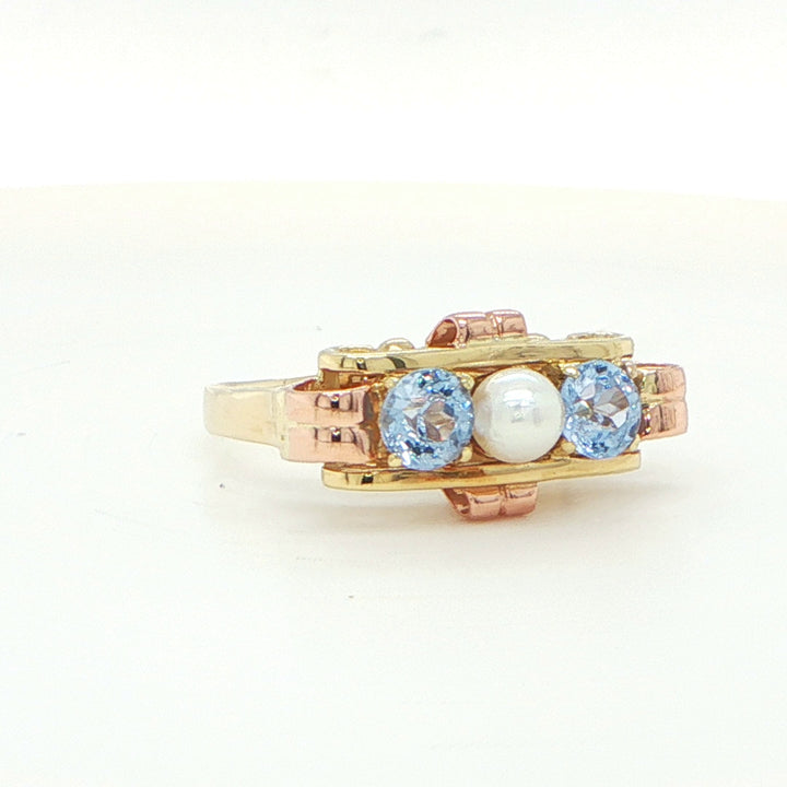 Vintage Pearl and Aquamarine Ring